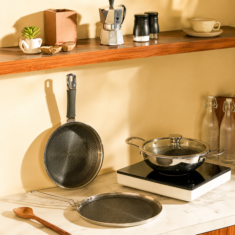 3-Piece Set: Kadhai + Fry Pan + Dosa Tawa